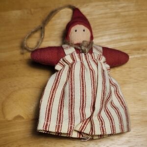 Holiday Rag Doll Red and Cream Striped Ornament